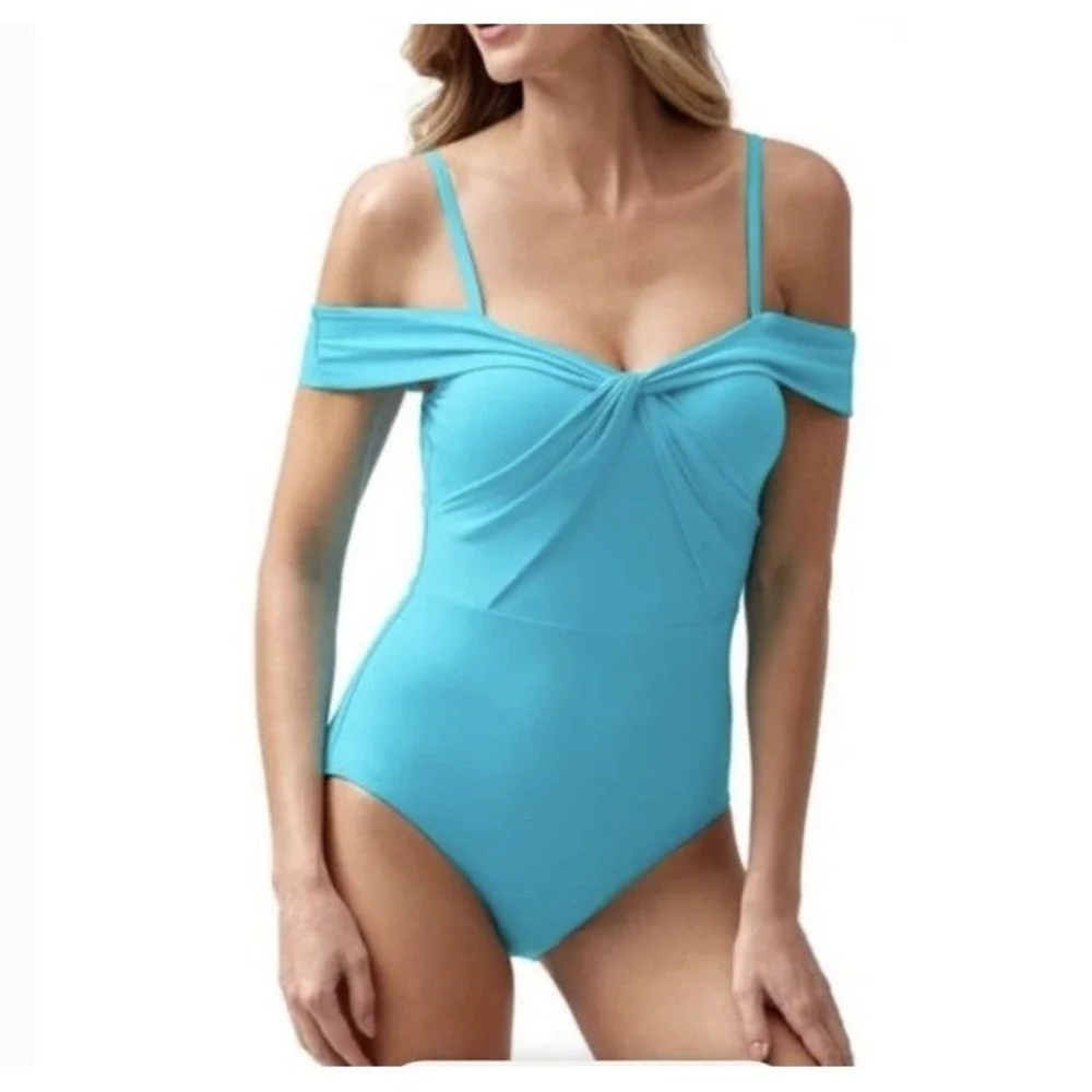 Tommy Bahama Pearl Twist One Piece Bathing Suit Size 10 Black Off‎ Shoulder